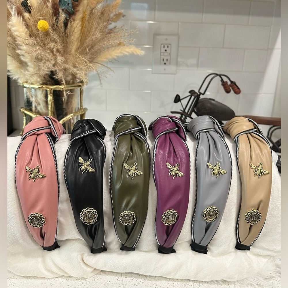 Bownot Premium vegan leather headbands w/ antique bronze charms